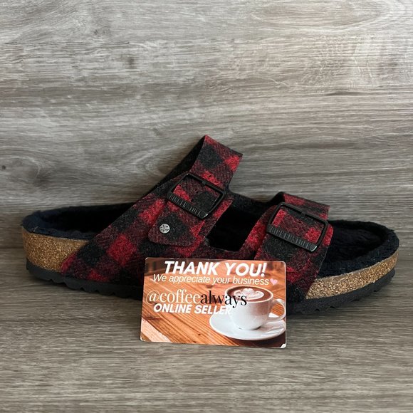 Birkenstock Arizona Rivet Plaid Red Black Shearling Regular NWB main image 16